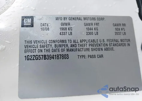 2009 Pontiac G6 from USA, damaged, VIN 1G2ZG57B394187803